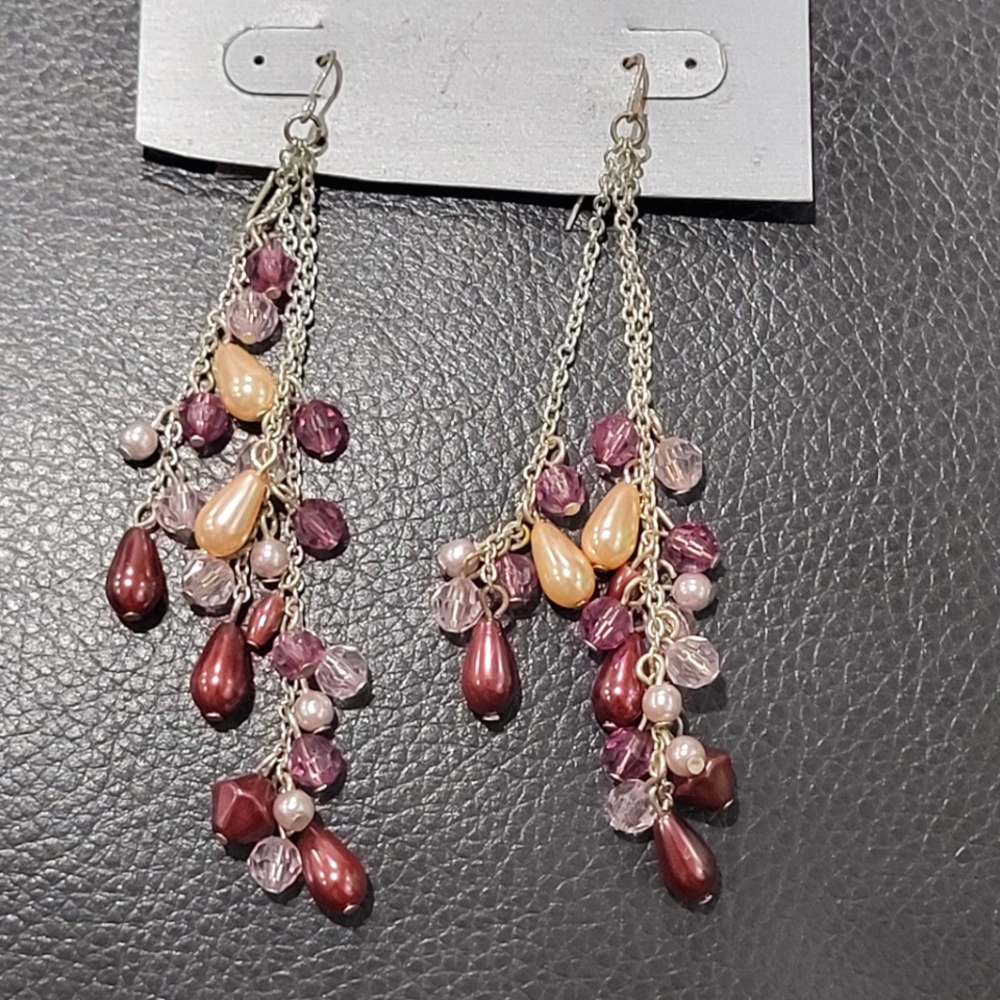 Cascading Teardrop Beaded Rose And Champagne Hook Earrings